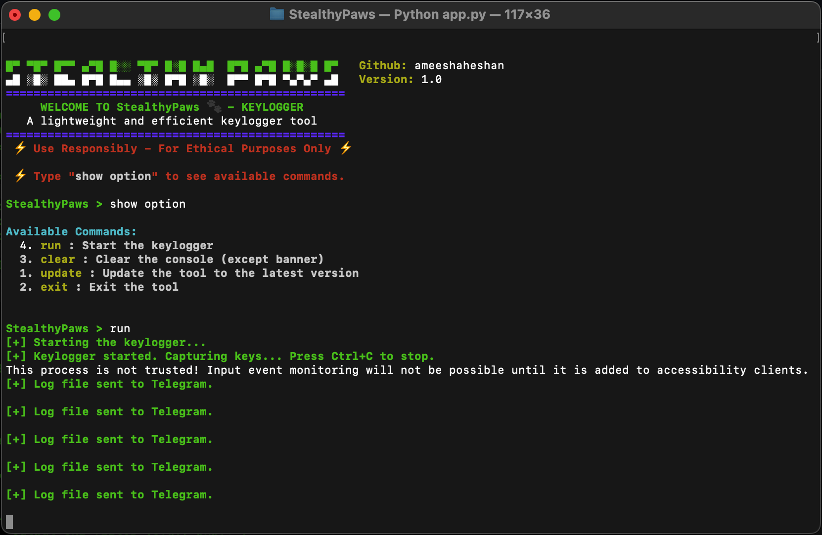 StealthyPaws - Keystroke Telemetry & Remote Audit Tool