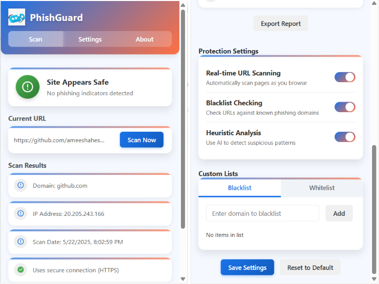 PhishGuard - Real-Time Phishing Detection & Security Chrome Extension